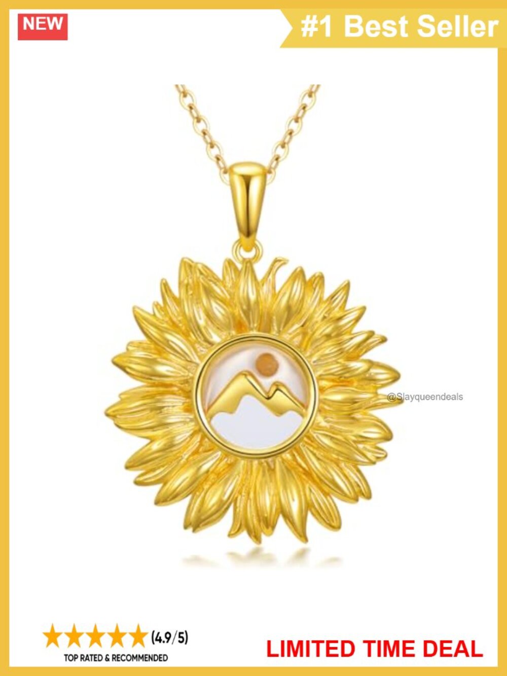 S925 Sterling Silver Sunflower Flower Pendant Necklace Adjustable 18+2 in
